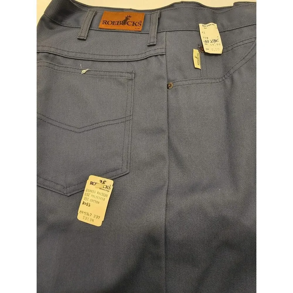 NWT 80s Sears Roebucks Twill Western Pants‎ Full 33x34 Blue USA Made Deadstock
